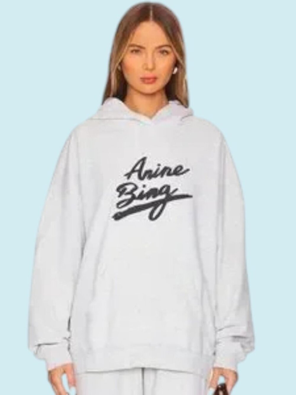 Anine Bing Harvey Signature Hooded Sweatshirt Women's Size Large Heather Grey
